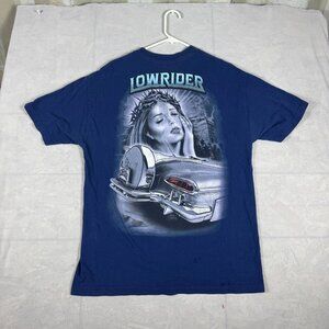 Lowrider T-Shirt Mens Blue Short Sleeve Crew Neck Cotton Graphic Print Size L